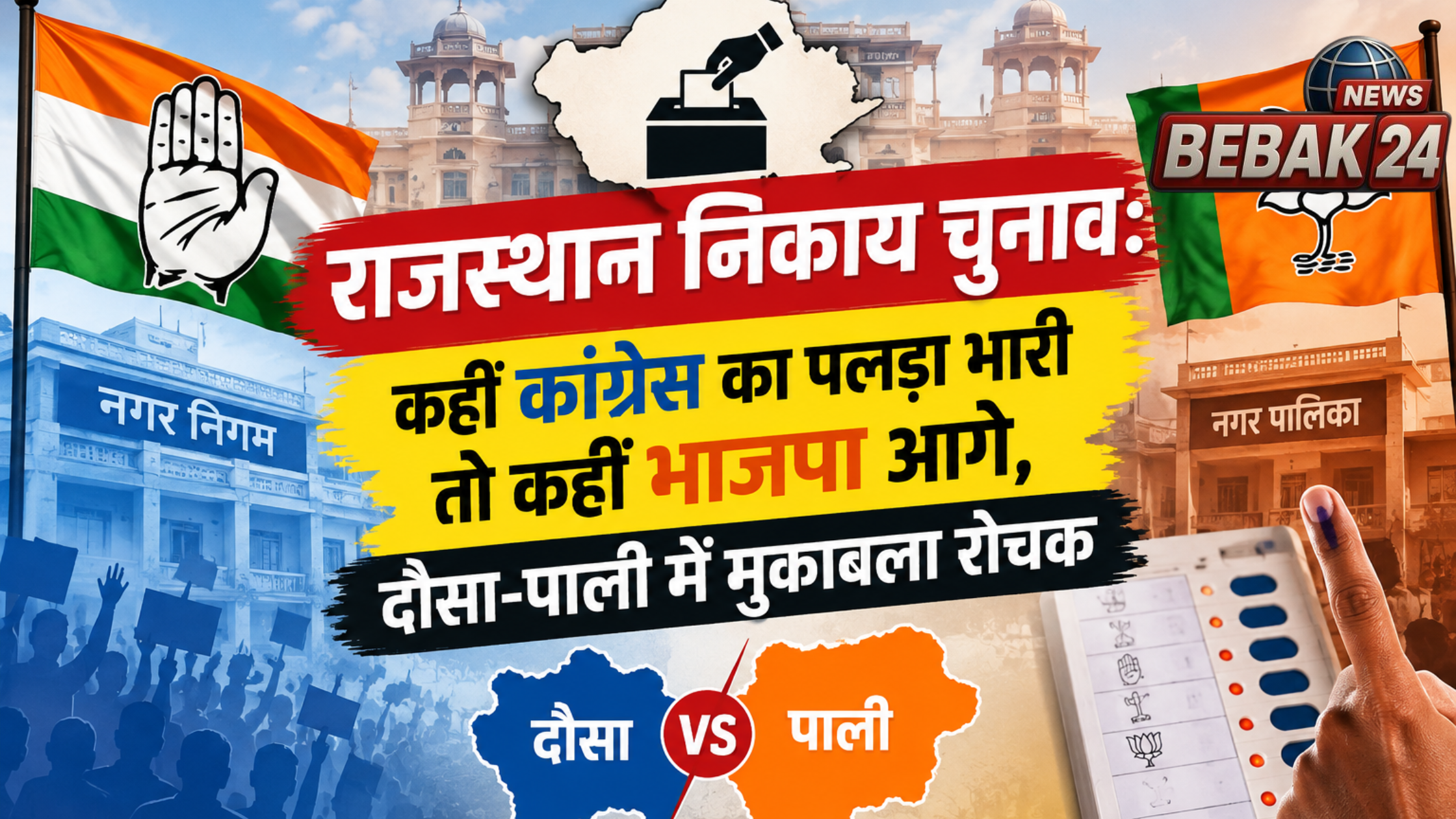 राजस्थान निकाय चुनाव: कहीं कांग्रेस का पलड़ा भारी तो कहीं भाजपा आगे, दौसा-पाली में मुकाबला रोचक