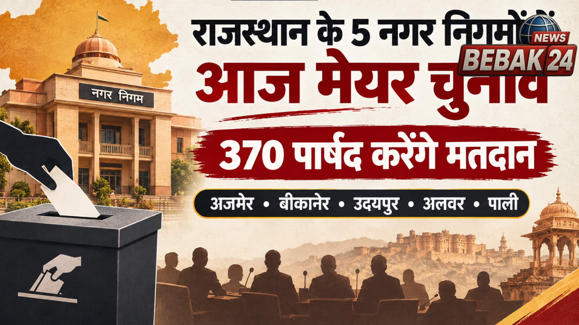राजस्थान के 5 नगर निगमों में आज मेयर चुनाव, 370 पार्षद करेंगे मतदान
