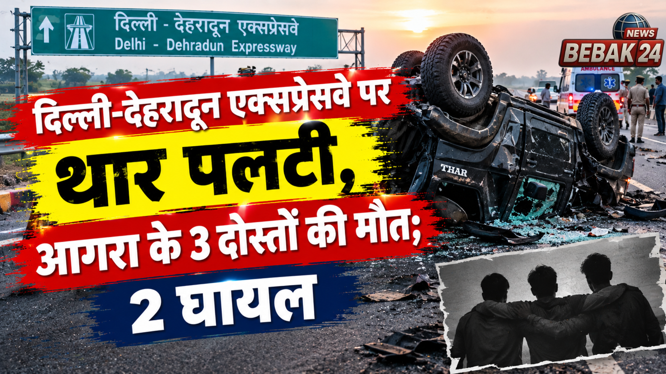दिल्ली-देहरादून एक्सप्रेसवे पर थार पलटी, आगरा के 3 दोस्तों की मौत; 2 घायल