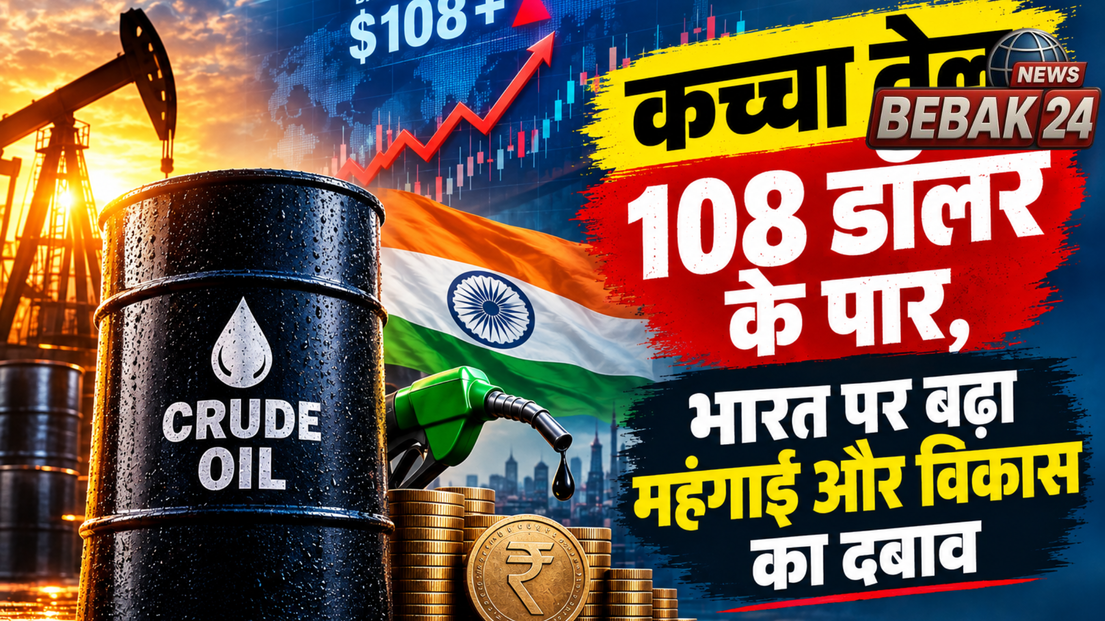 कच्चा तेल 108 डॉलर के पार, भारत पर बढ़ा महंगाई और विकास का दबाव