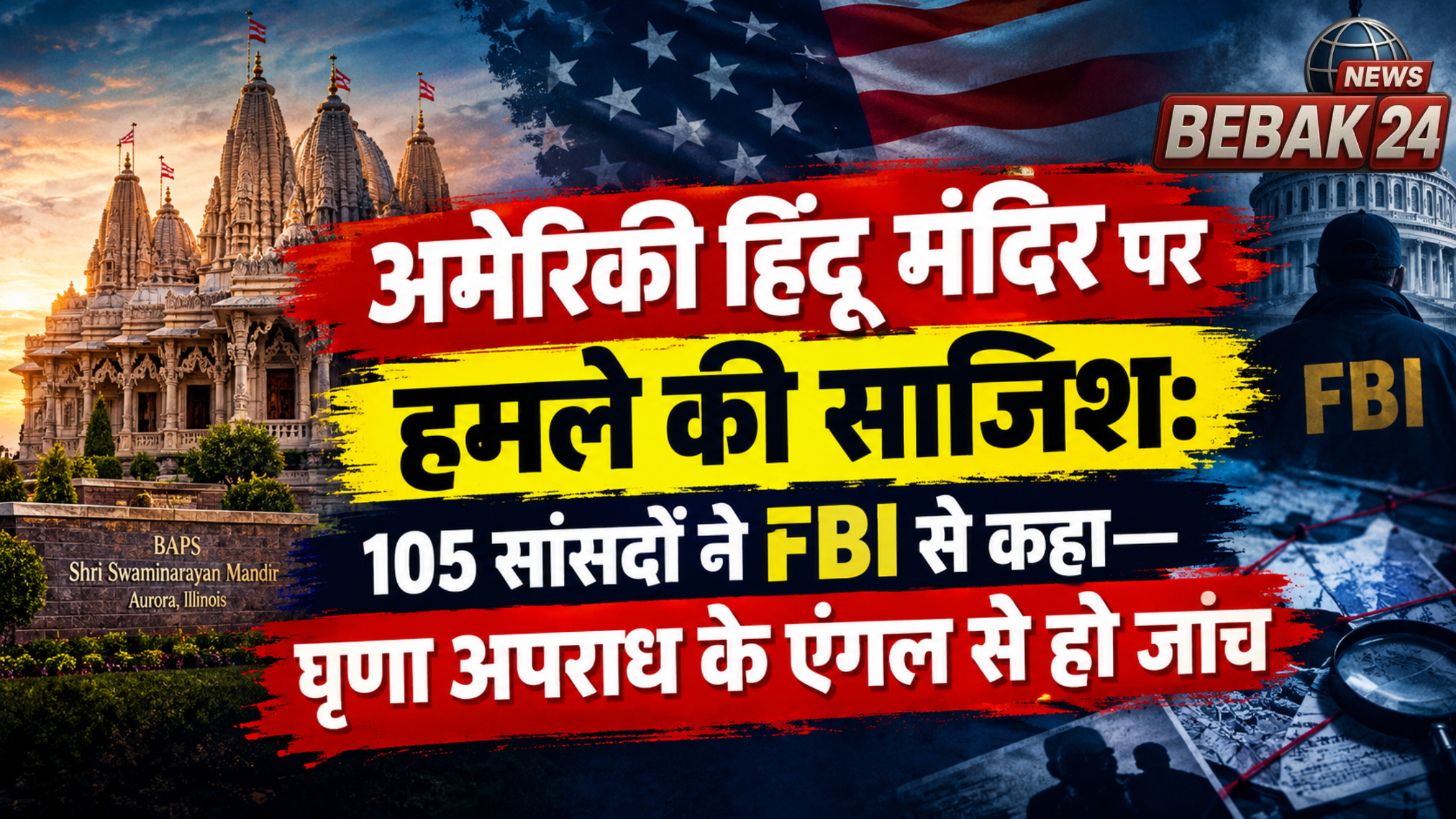 अमेरिकी हिंदू मंदिर पर हमले की साजिश: 105 सांसदों ने एफबीआई से कहा- घृणा अपराध के एंगल से हो जांच