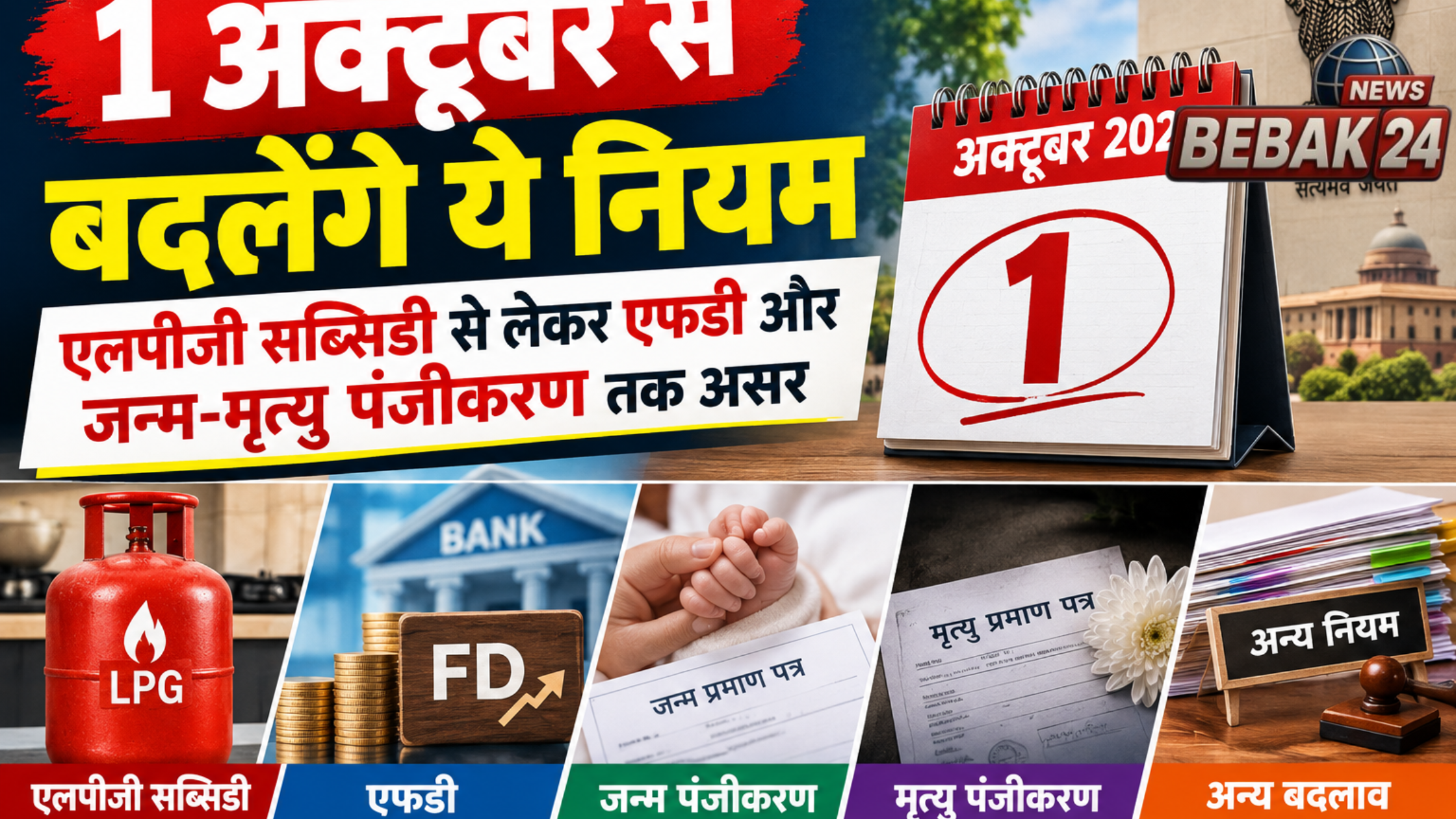 1 अक्तूबर से बदलेंगे ये नियम, एलपीजी सब्सिडी से लेकर एफडी और जन्म-मृत्यु पंजीकरण तक असर